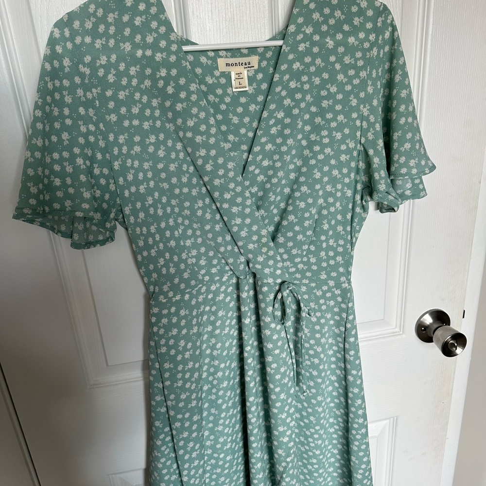 Green Floral Wrap Dress